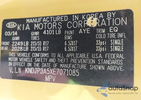 2014 Kia Soul + z USA, uszkodzony, nr VIN KNDJP3A5XE7071085